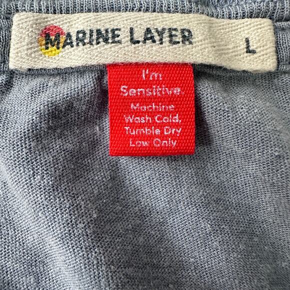 Marine Layer Henley T-Shirt Mens Large Blue Hemp Cotton Short Sleeve Button - Picture 6 of 10